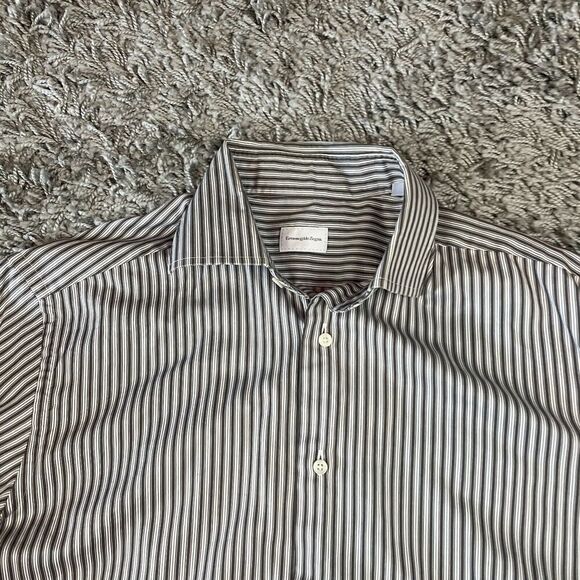 Ermenegildo Zegna Dress Shirt Mens 42 16.5 Striped Button Down Long Sleeve Logo - Picture 2 of 13
